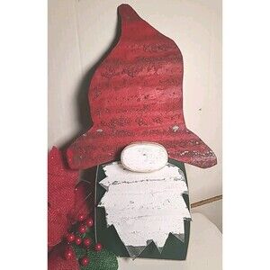 NWT Rustic Handmade Metal/ Wood 15"x 8" Christmas Gnome